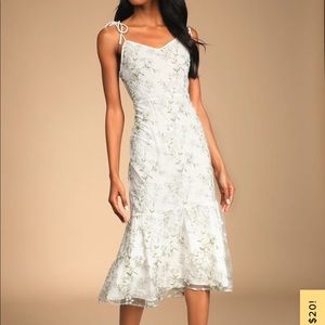 Absolutely Dreamy White Floral Embroidered Tie-Strap Midi Dress